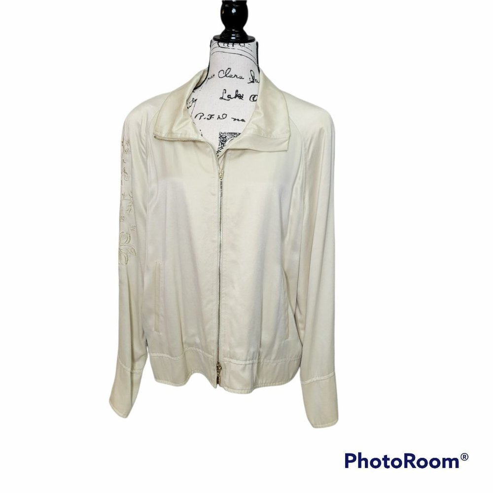 Vintage Dino Valiano Made in Italy Full Zip Jacket with Embroidered Sleeve Sz 12